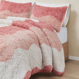 Ombre Stripe Shaggy Faux Fur Comforter Set 3pcs, Blush