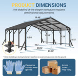 20x20 ft Metal Carport, Heavy Duty Canopy with Updated Roof