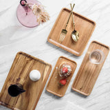 Acacia Wood Serving Tray with Grooved Handles
