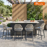 PURPLE LEAF Patio Sunbrella Bar Stools Set of 2 Rattan Bar Aluminum Bar Stool Outdoor Barstools with Back and Cushion for Garden Kitchen Island
