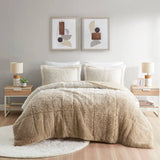 Ombre Shaggy Long Fur Comforter Set, Natural Tan