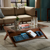 Angular Mid Century Glass Top Coffee Table