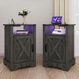 Led Nightstand Set of 2 with Charging Station, Wooden