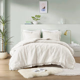 Diamond Quilted Ruffle Edge Comforter Set, Ivory