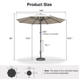 PURPLE LEAF Semi-Auto Outdoor Market Table Umbrella with Heavy-Duty Fabric
