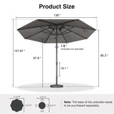 PURPLE LEAF Semi-Auto Outdoor Market Table Umbrella with Heavy-Duty Fabric