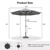 PURPLE LEAF Semi-Auto Outdoor Market Table Umbrella with Heavy-Duty Fabric