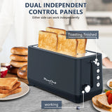 Plum Chef 4-Slice Toaster, Extra Wide Long Slot Toaster with Warming Rack, 6 Browning Settings, Bagel/Defrost/Reheat Functions, Removable Crumb Tray, Stainless Steel Housing 1350W, Matte Blue