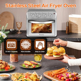 Plum Chef Large Capacity Air Fryer Oven 27.5QT, 6-in-1 Countertop Convection Oven, Air Fry, Bake, Broil, Toast, 4 Knob Control, 1600W, Family Size, Stainless Steel, Silver
