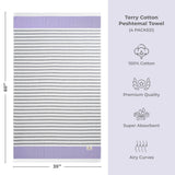 4 Packed Terry Peshtemal and Premium Beach Towel, Mediterranean Cotton Turkish Peshtemals, 35" x 60", Modern & Traditional Turkish Bath Towels
