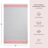 4 Packed Terry Peshtemal and Premium Beach Towel, Mediterranean Cotton Turkish Peshtemals, 35" x 60", Modern & Traditional Turkish Bath Towels