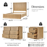 4-Piece Modern Fluted Solid Wood Bedroom Set with Oak Texture