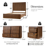 4-Piece Modern Fluted Solid Wood Bedroom Set with Oak Texture