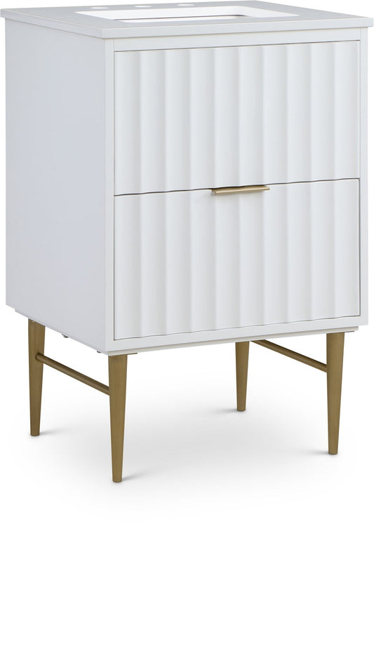 Modernist Quartz Bathroom Vanity with Elegant White Finish and Contemporary Gold Accents Design