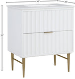 Modernist Quartz Bathroom Vanity with Elegant White Finish and Contemporary Gold Accents Design