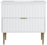 Modernist Quartz Bathroom Vanity with Elegant White Finish and Contemporary Gold Accents Design