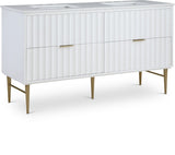 Modernist Quartz Bathroom Vanity with Elegant White Finish and Contemporary Gold Accents Design