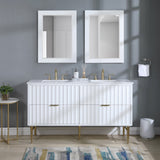 Modernist Quartz Bathroom Vanity with Elegant White Finish and Contemporary Gold Accents Design
