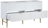 Modernist Quartz Bathroom Vanity with Elegant White Finish and Contemporary Gold Accents Design
