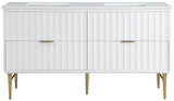 Modernist Quartz Bathroom Vanity with Elegant White Finish and Contemporary Gold Accents Design