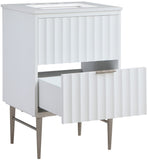 Modernist Quartz Bathroom Vanity with Elegant White Finish and Contemporary Gold Accents Design