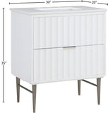 Modernist Quartz Bathroom Vanity with Elegant White Finish and Contemporary Gold Accents Design
