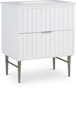 Modernist Quartz Bathroom Vanity with Elegant White Finish and Contemporary Gold Accents Design