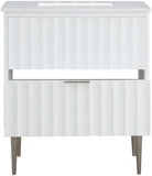 Modernist Quartz Bathroom Vanity with Elegant White Finish and Contemporary Gold Accents Design