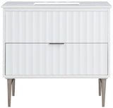 Modernist Quartz Bathroom Vanity with Elegant White Finish and Contemporary Gold Accents Design
