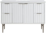 Modernist Quartz Bathroom Vanity with Elegant White Finish and Contemporary Gold Accents Design