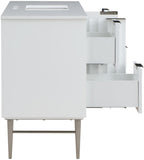 Modernist Quartz Bathroom Vanity with Elegant White Finish and Contemporary Gold Accents Design