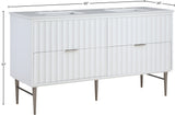 Modernist Quartz Bathroom Vanity with Elegant White Finish and Contemporary Gold Accents Design