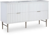 Modernist Quartz Bathroom Vanity with Elegant White Finish and Contemporary Gold Accents Design