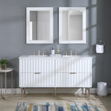 Modernist Quartz Bathroom Vanity with Elegant White Finish and Contemporary Gold Accents Design