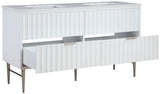 Modernist Quartz Bathroom Vanity with Elegant White Finish and Contemporary Gold Accents Design