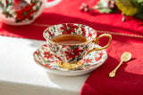 Poinsettia Chintz Gold Bone China Tea Cup, 7oz