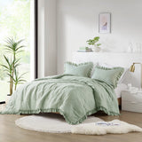 Diamond Quilted Ruffle Edge Comforter Set, Sage