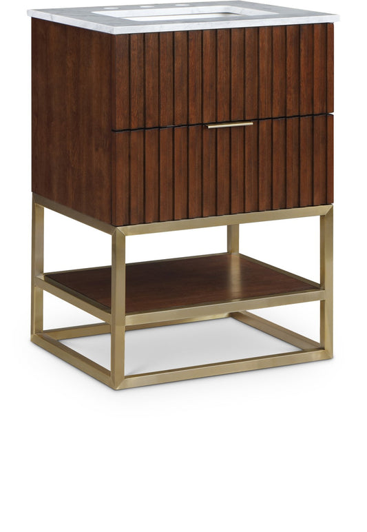 Monad Carrara Marble Contemporary Bathroom Vanity with Brushed Gold Base and Elegant Design