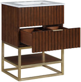 Monad Carrara Marble Contemporary Bathroom Vanity with Brushed Gold Base and Elegant Design
