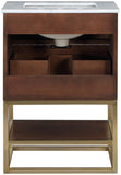 Monad Carrara Marble Contemporary Bathroom Vanity with Brushed Gold Base and Elegant Design