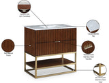 Monad Carrara Marble Contemporary Bathroom Vanity with Brushed Gold Base and Elegant Design
