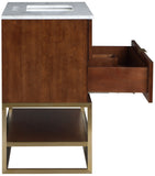 Monad Carrara Marble Contemporary Bathroom Vanity with Brushed Gold Base and Elegant Design