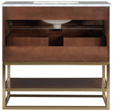 Monad Carrara Marble Contemporary Bathroom Vanity with Brushed Gold Base and Elegant Design