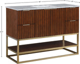 Monad Carrara Marble Contemporary Bathroom Vanity with Brushed Gold Base and Elegant Design