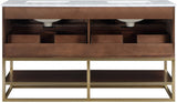 Monad Carrara Marble Contemporary Bathroom Vanity with Brushed Gold Base and Elegant Design