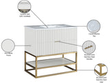 Monad Carrara Marble Contemporary Bathroom Vanity with Brushed Gold Base and Elegant Design