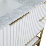 Monad Carrara Marble Contemporary Bathroom Vanity with Brushed Gold Base and Elegant Design