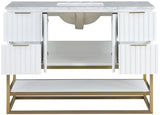 Monad Carrara Marble Contemporary Bathroom Vanity with Brushed Gold Base and Elegant Design