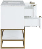 Monad Carrara Marble Contemporary Bathroom Vanity with Brushed Gold Base and Elegant Design