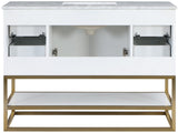 Monad Carrara Marble Contemporary Bathroom Vanity with Brushed Gold Base and Elegant Design